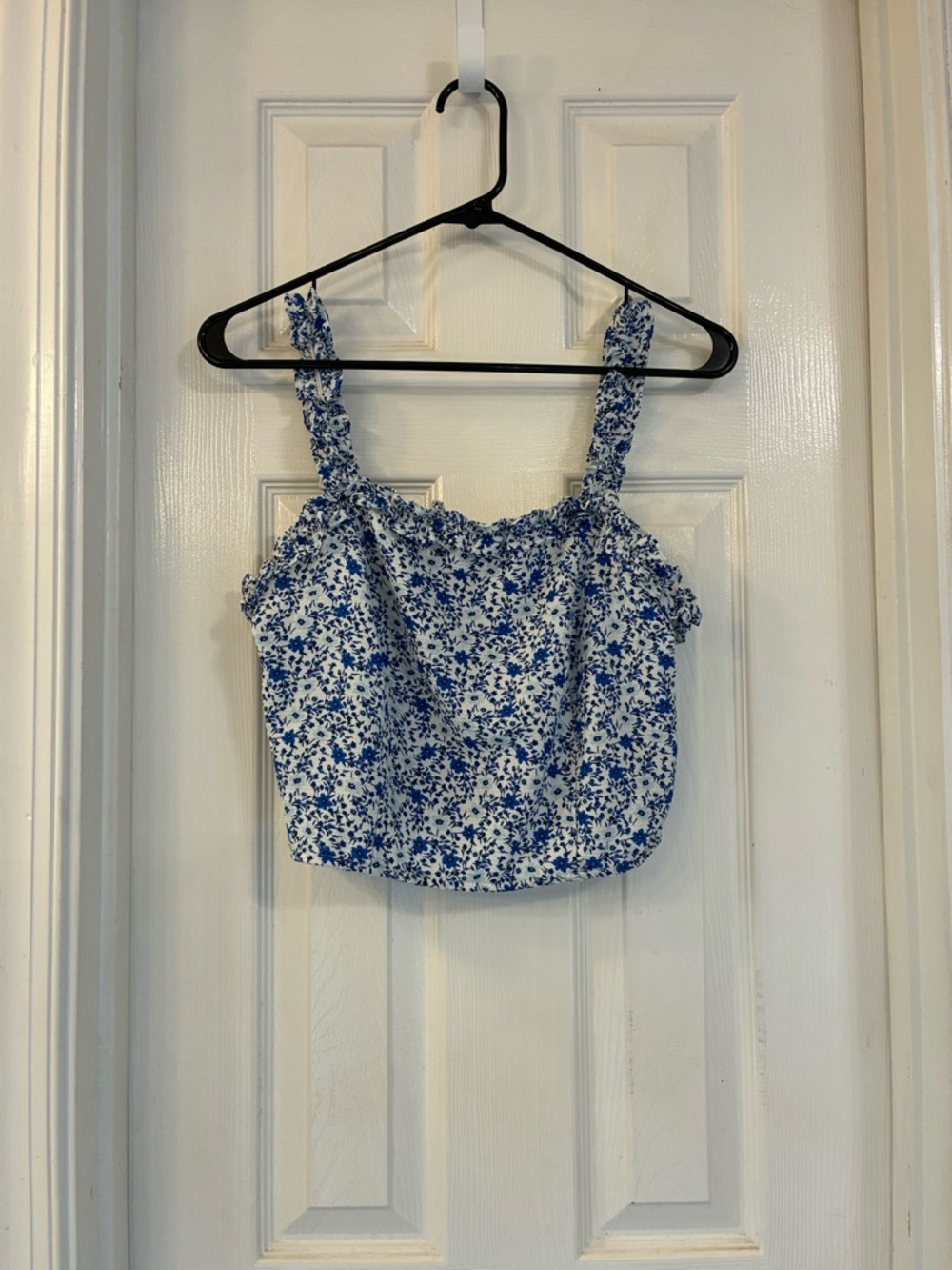 Adore Me Blue Floral Smocked Ruffle Strap Crop Top